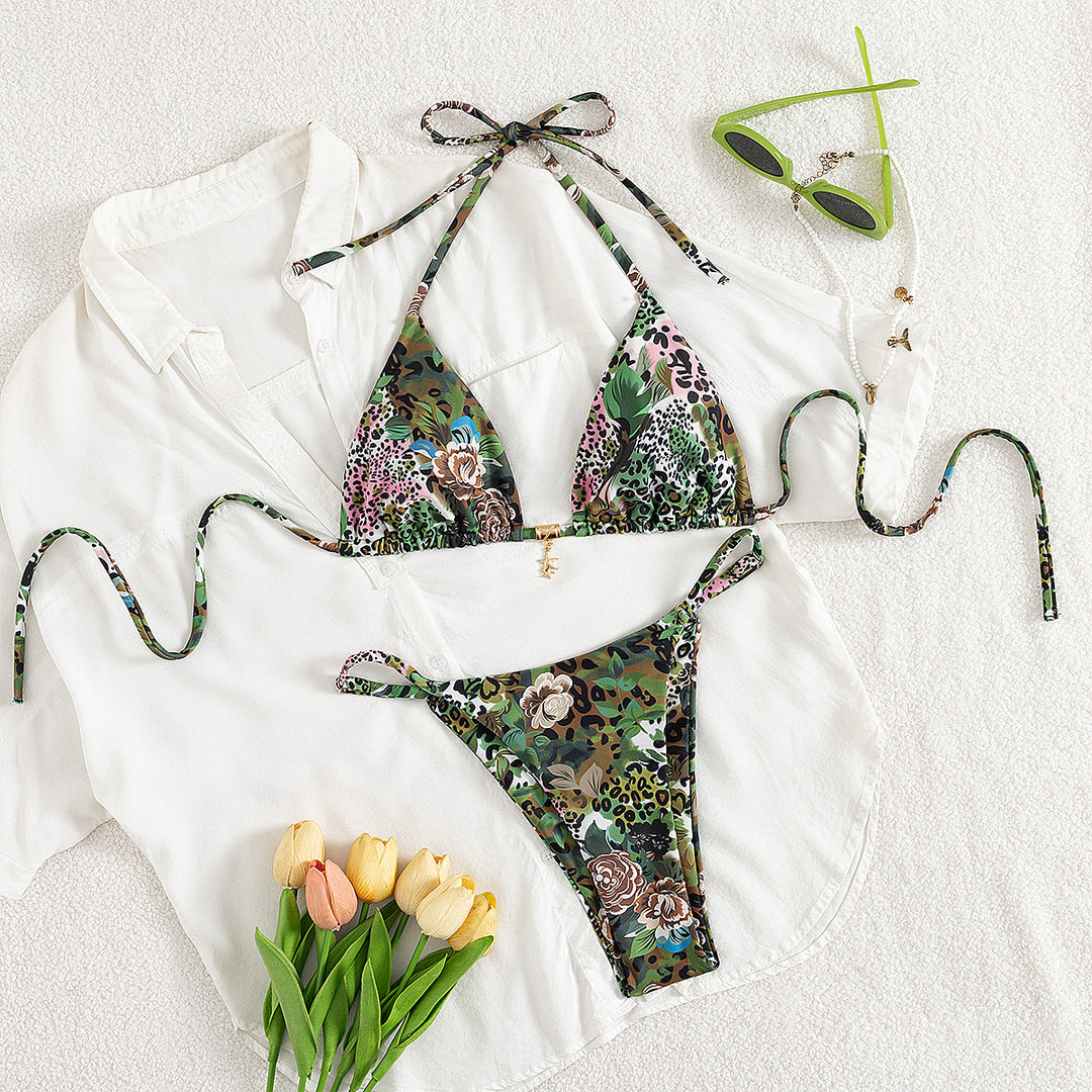Dame Triangel-Bikini med floral camouflage-design Skovae