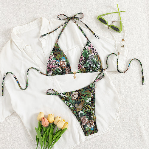 Dame Triangel-Bikini med floral camouflage-design Skovae