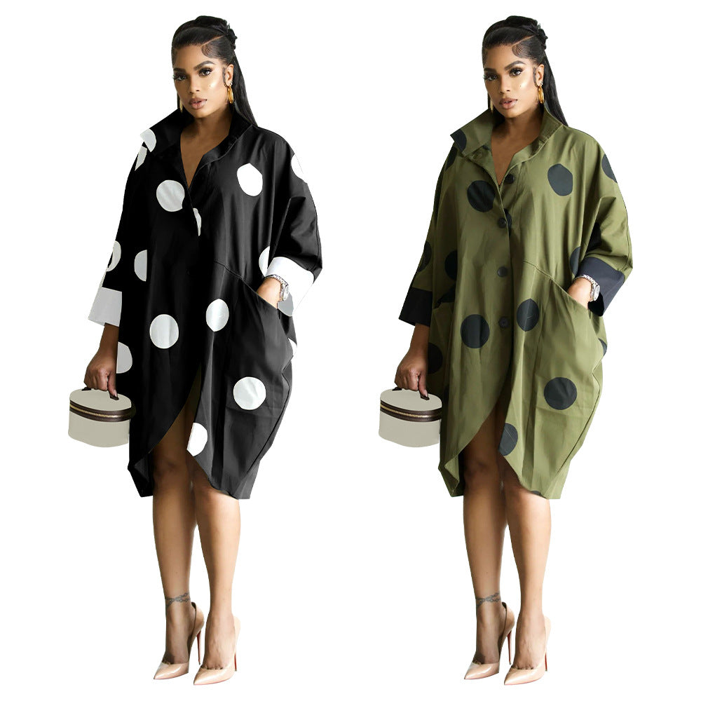 Dame Oversized Skjortekjole med Prikker Stilla