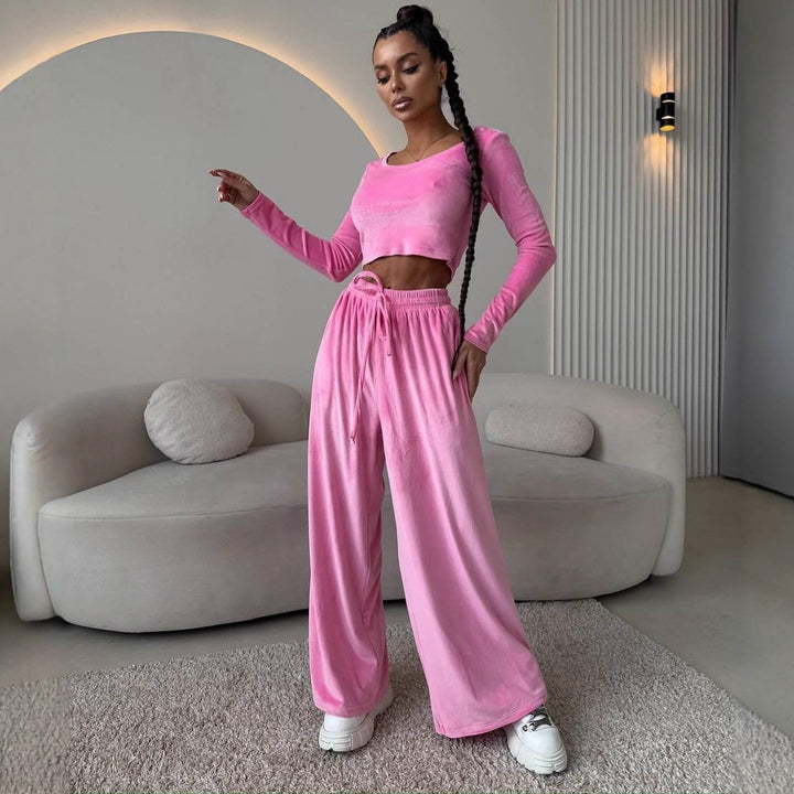 Kvinder Elegant og Komfortabel Lounge Sæt med Crop Top og Bred Ben Bukser Skovae