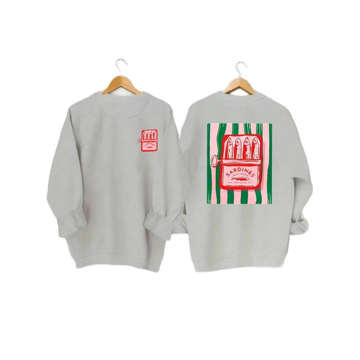 Kvindernes sweatshirt med kreativ sardinegrafik og afslappet pasform Stilla