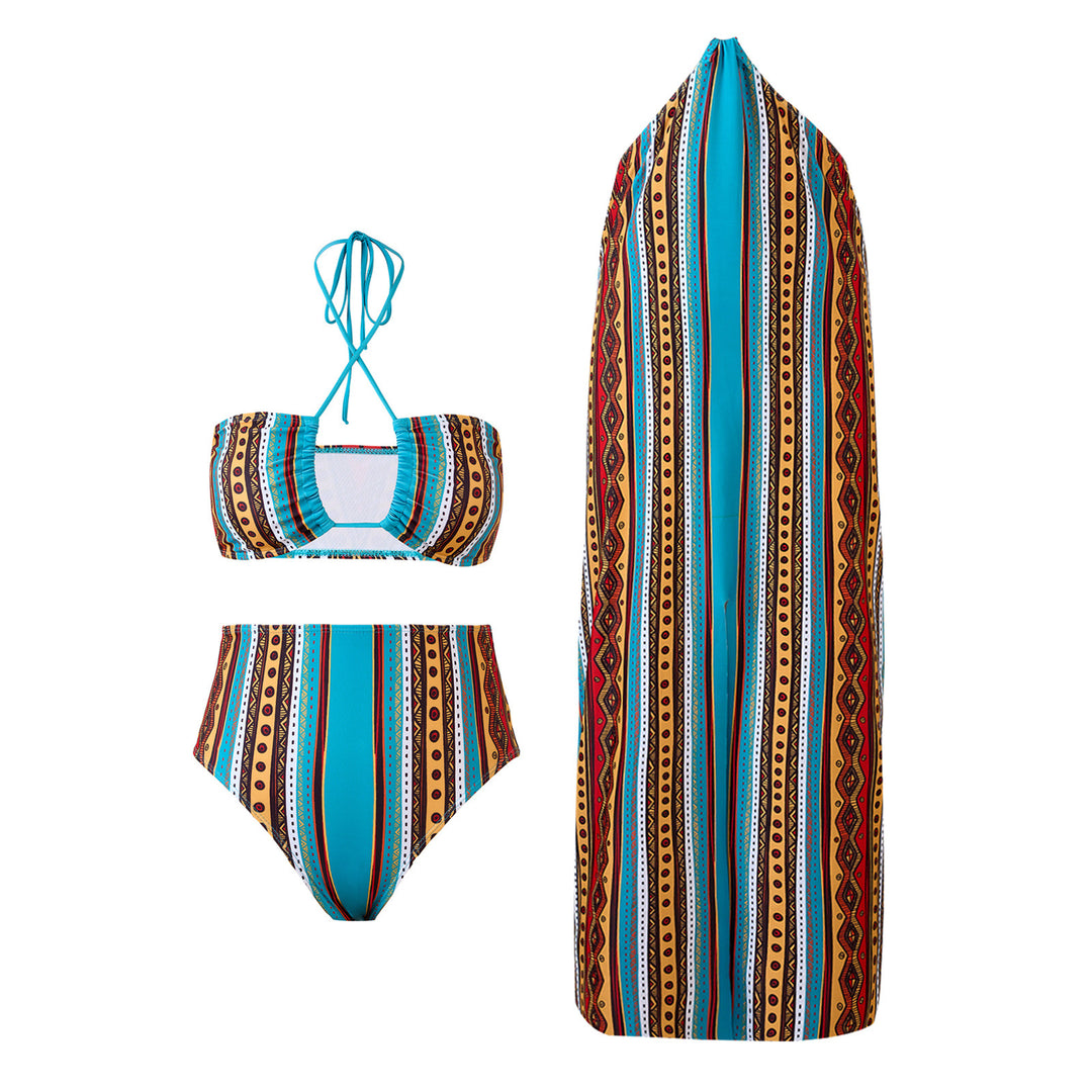 Dame bikini-sæt med matchende omslagsskørt og grafisk design Stilla