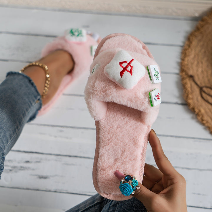 Dame Fuzzy Pantofler med kreativt motiv og komfortabelt fodbed Stilla