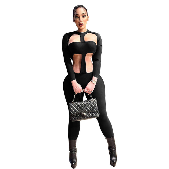 Damen Figurbetonter Einteiler mit Cut-Out-Details und langem Arm Skovae
