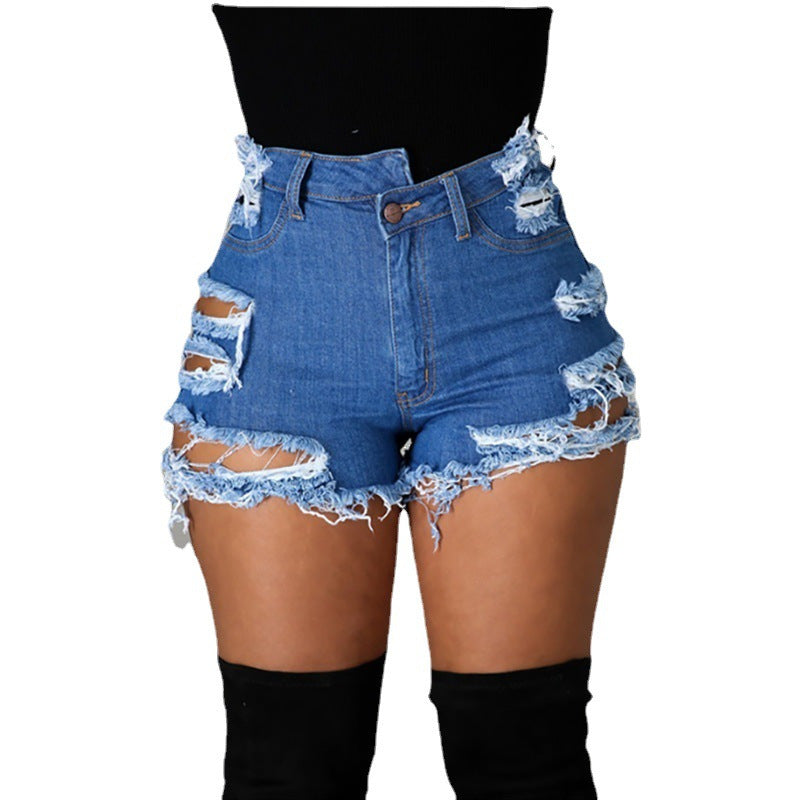 Dame jeans-shorts med distressed-detaljer og høj talje Stilla