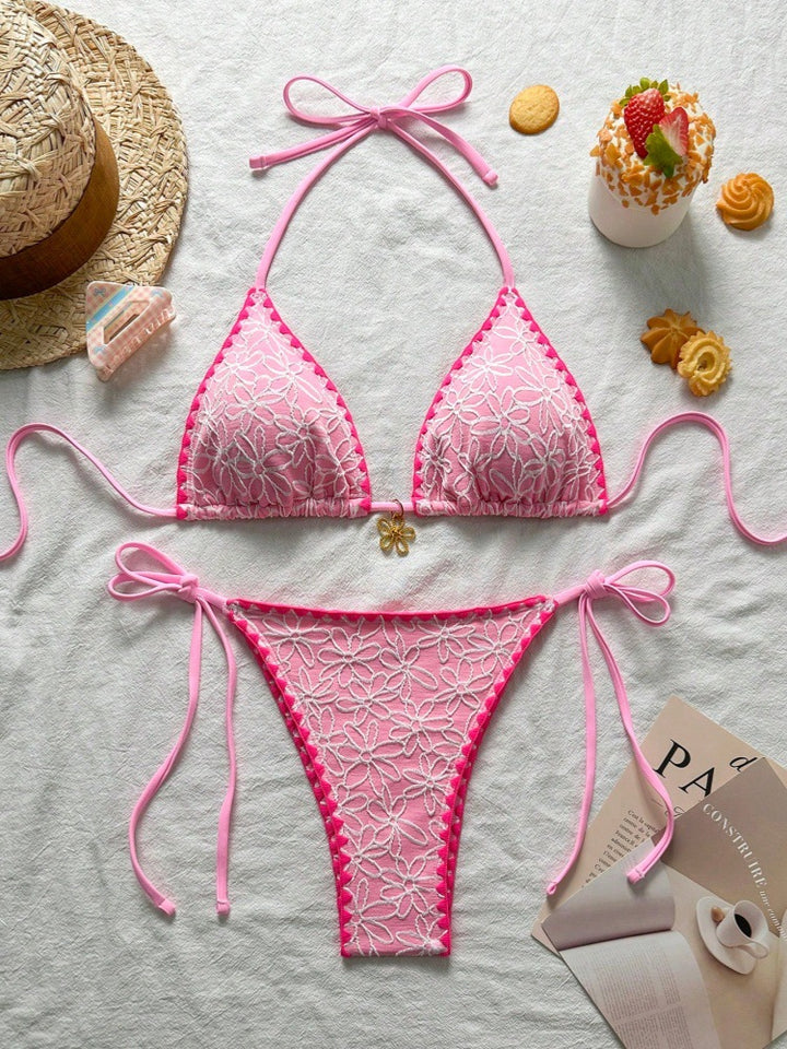 Dame Triangel-Bikini-Sæt med florale broderier Skovae
