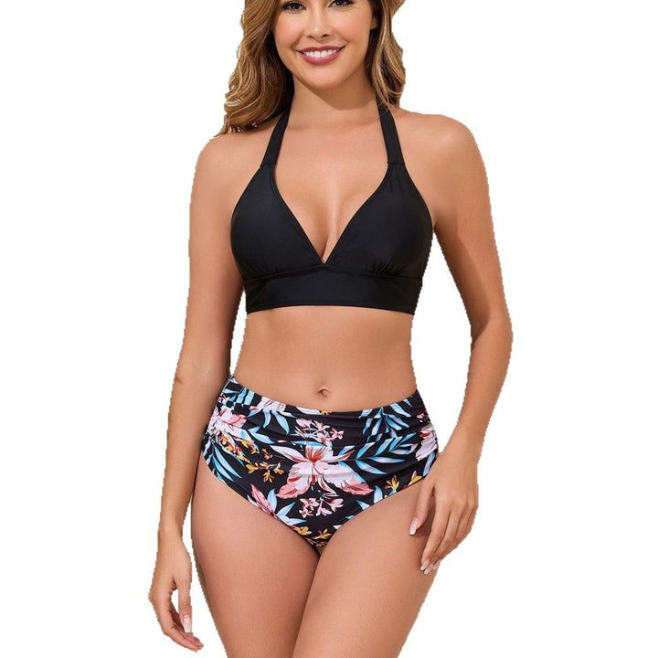Dame triangel-bikini-sæt med høj talje og blomstret design Skovae