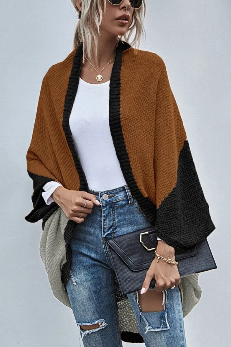 Stilla | Boho farveblok cardigan med vide ærmer