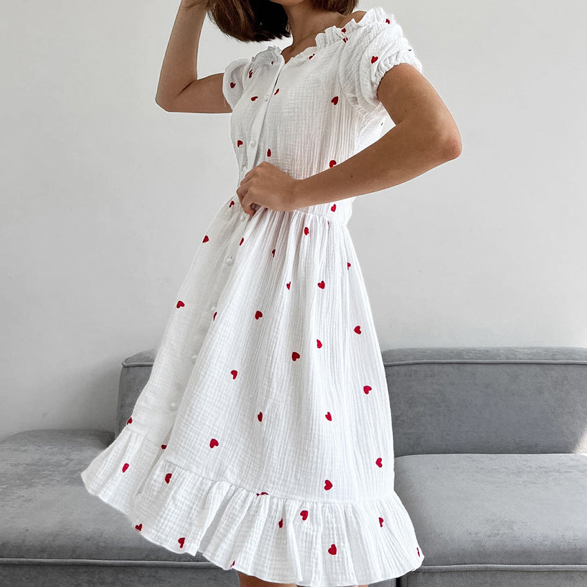 Dame Off-Shoulder Kjole med Punktmønster og Flæser Stilla