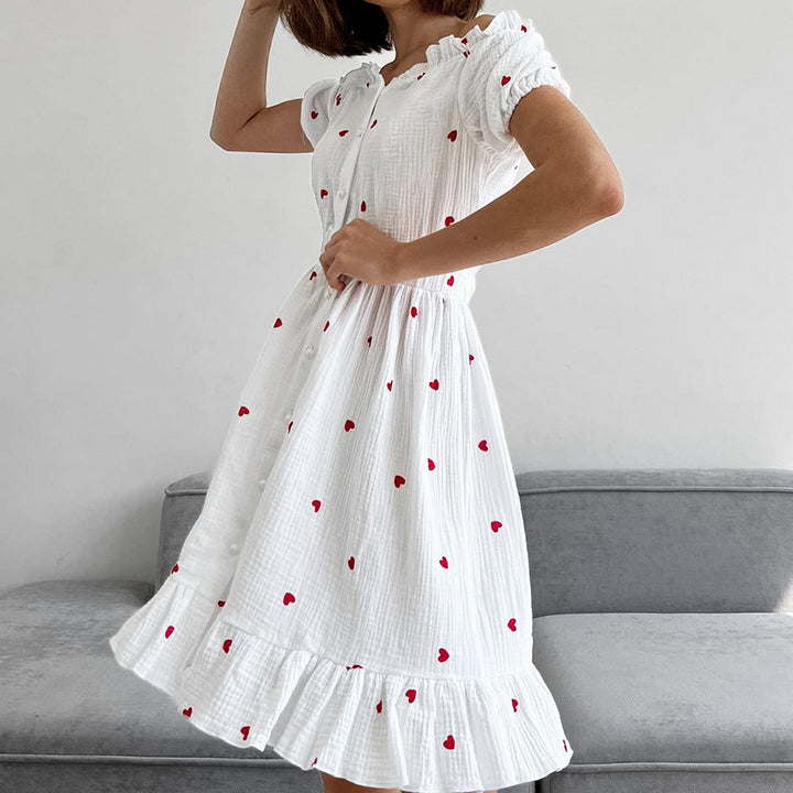 Dame Off-Shoulder Kjole med Punktmønster og Flæser Stilla