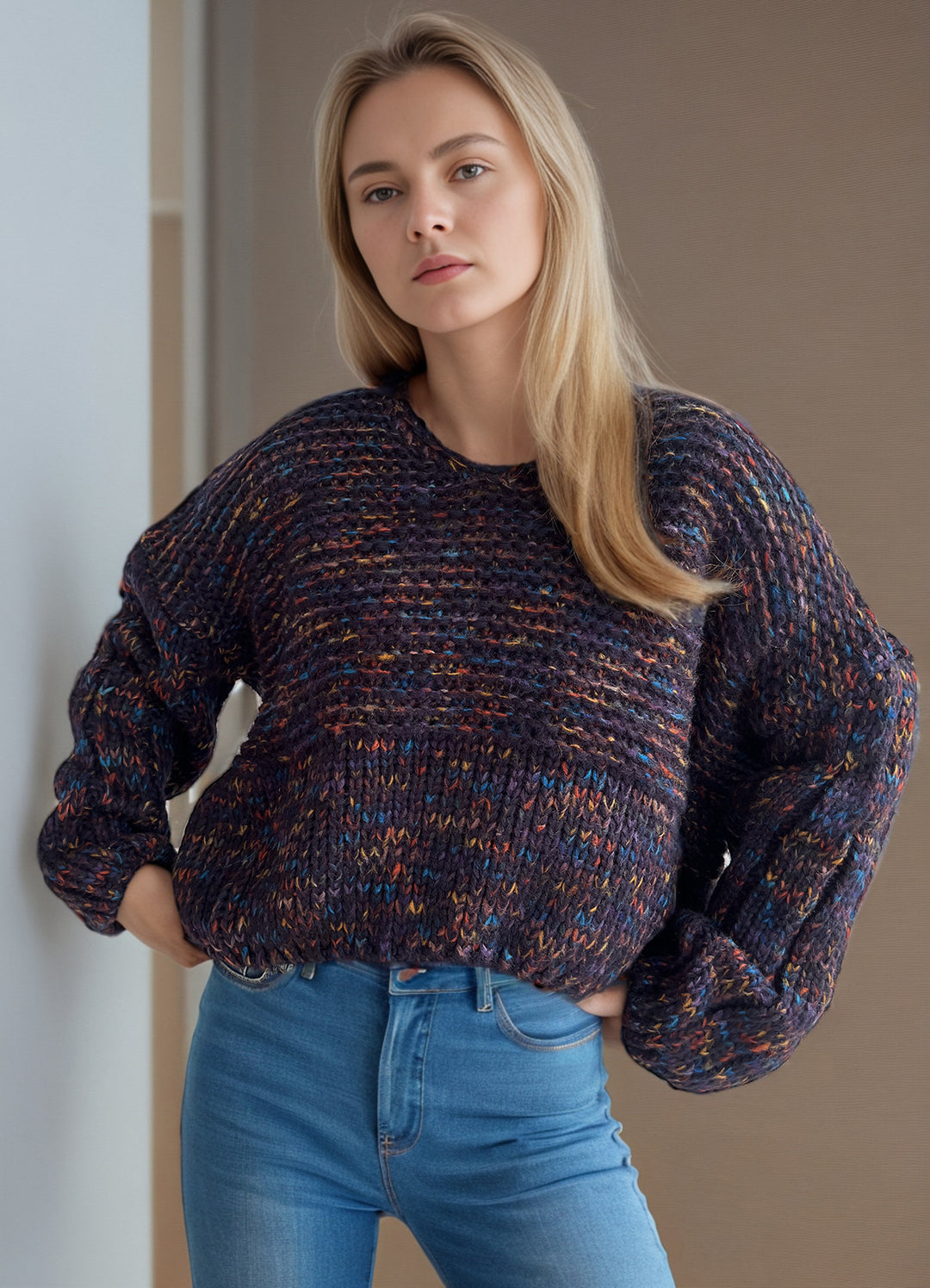 Kvinders afslappede strikket sweater med en løs pasform og elegante ærmekanter Stilla