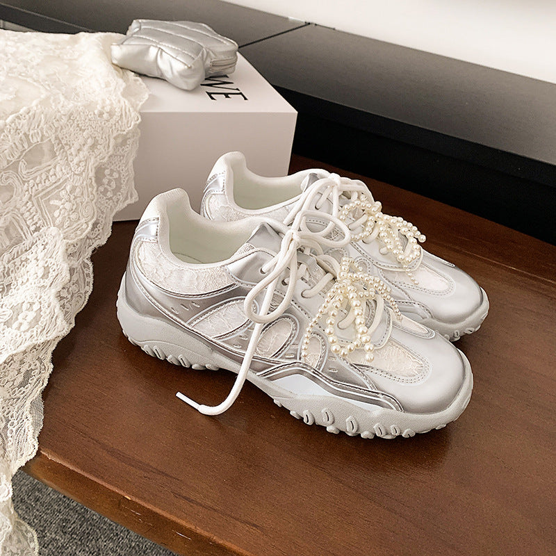 Damer mode sneakers med perlesnørering og reflekterende elementer Stilla