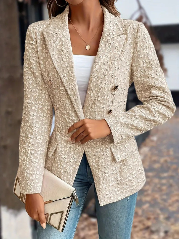 Dame elegant blazer med struktureret blomsterdesign og gyldne knapper Stilla