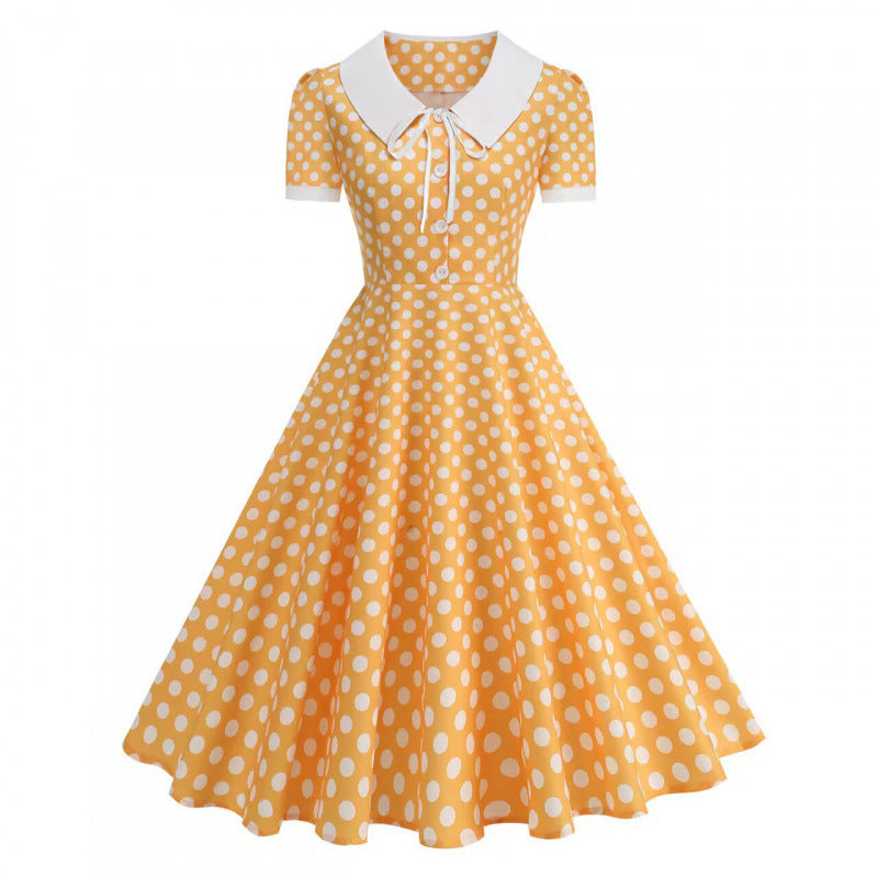 Dame Retro Maxikjole med Krave og Dots Skovae