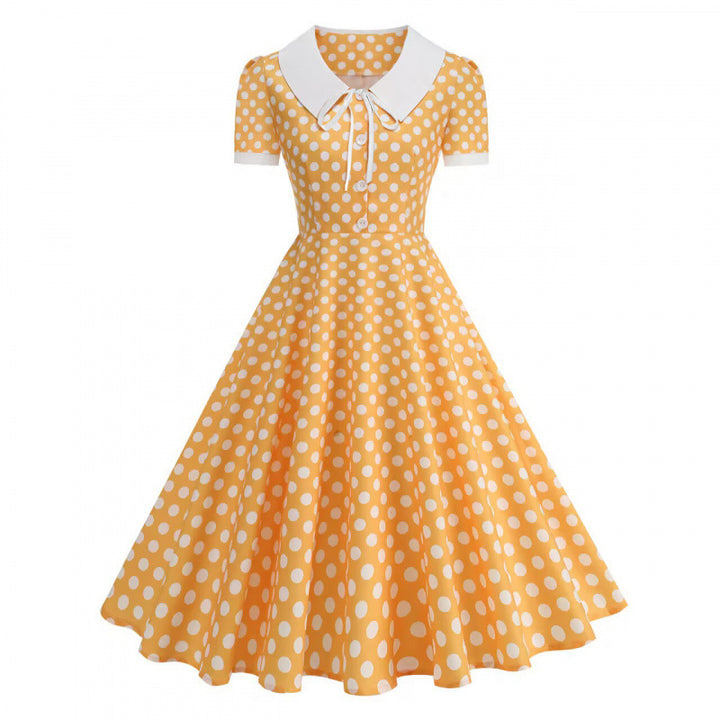 Dame Retro Maxikjole med Krave og Dots Skovae