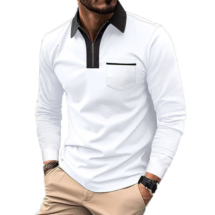 Herrer nan elegant Langærmet poloshirt med markeret ståkrave metal kort lynlås og brystlomme Skovae