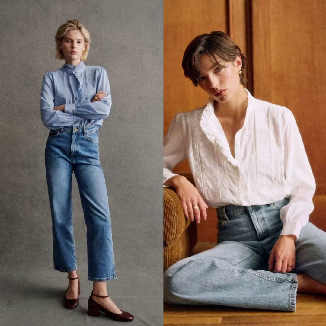 Damebluse med elegante spidsdetaljer og casual snit Stilla