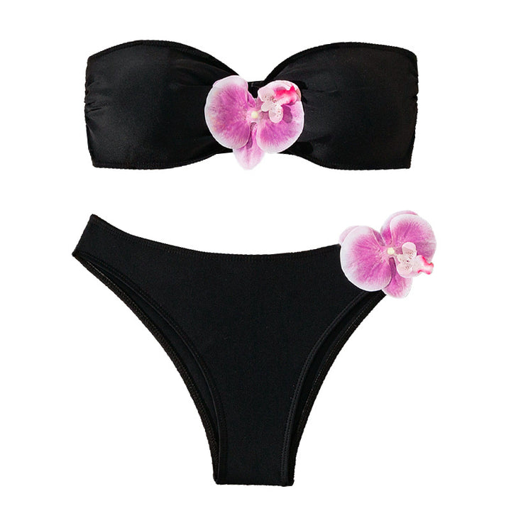 Dame Bandeau-bikini med elegante orkidé-accenter Skovae