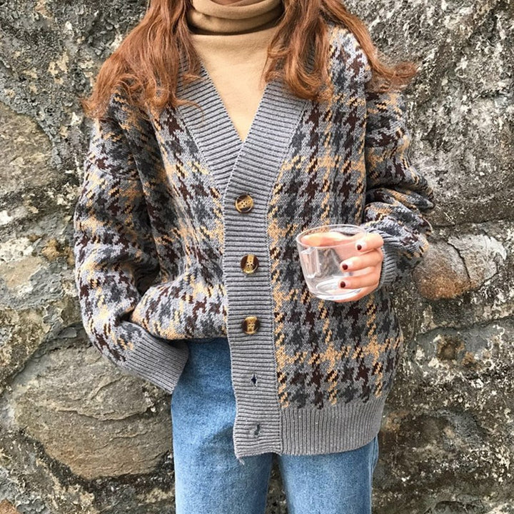 Damer Houndstooth Cardigan Stilla