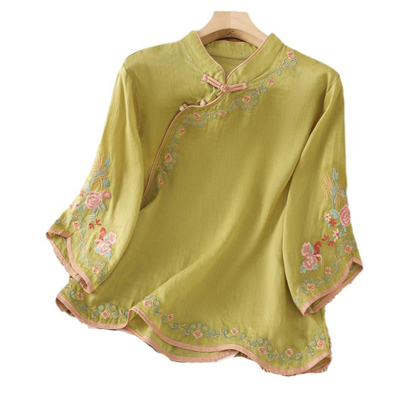 Femme Broderet Kinesisk Kravebluse Stilla