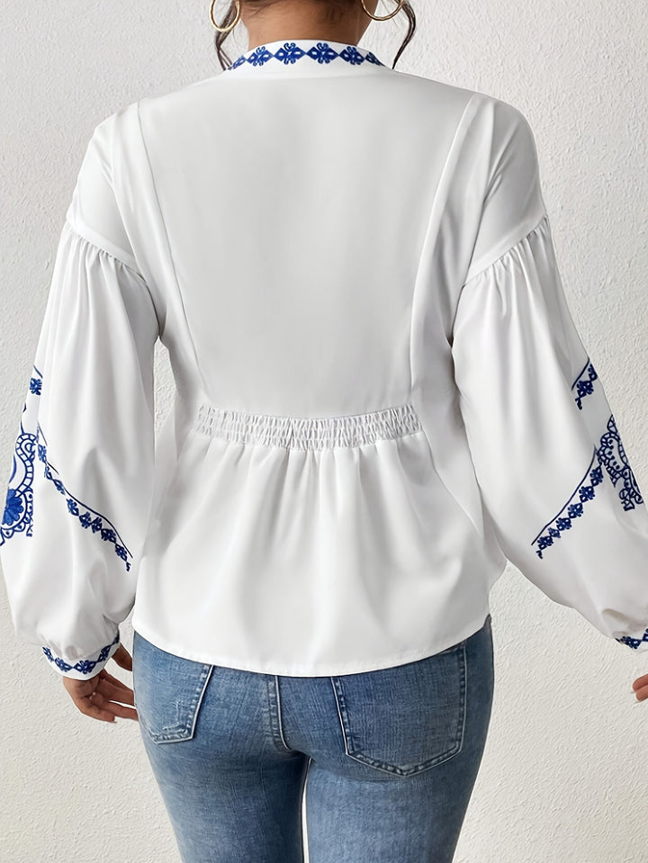 Femme Boho-inspireret broderet blouse Stilla