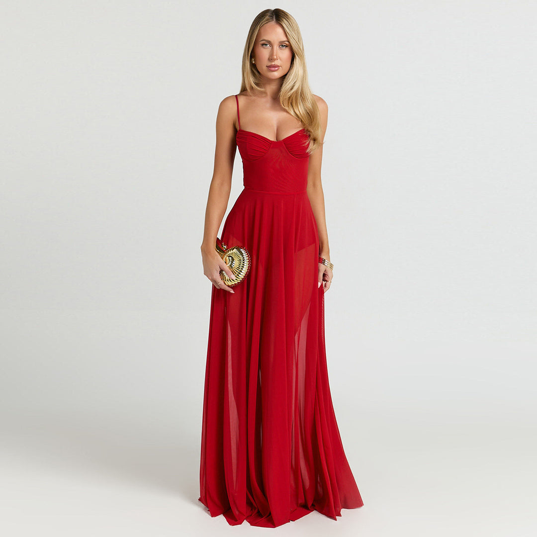 Dame Gennemsigtig Maxi-Kjole med elegant Bustier-Detalje
