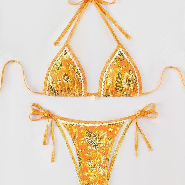 Dame Triangel-bikini med blomsteragtigt vintage-mønster Skovae