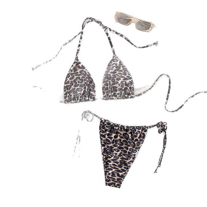 Dame Triangel-Bikini-Sæt med Rynker og Leo-Mønster Skovae