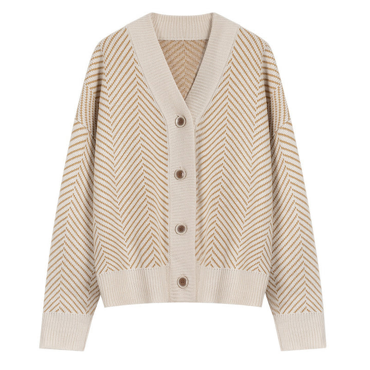 Kvinders cardigan med zigzag mønster og knaplukning Stilla