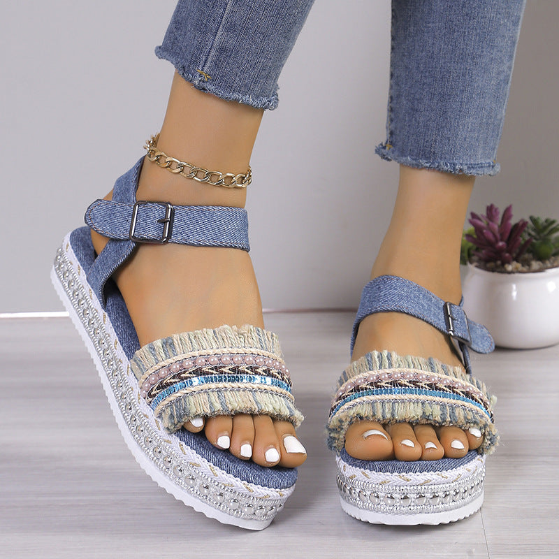 Dame Wedge-sandaler med dekorativt bånd og komfortabelt fodbånd Stilla
