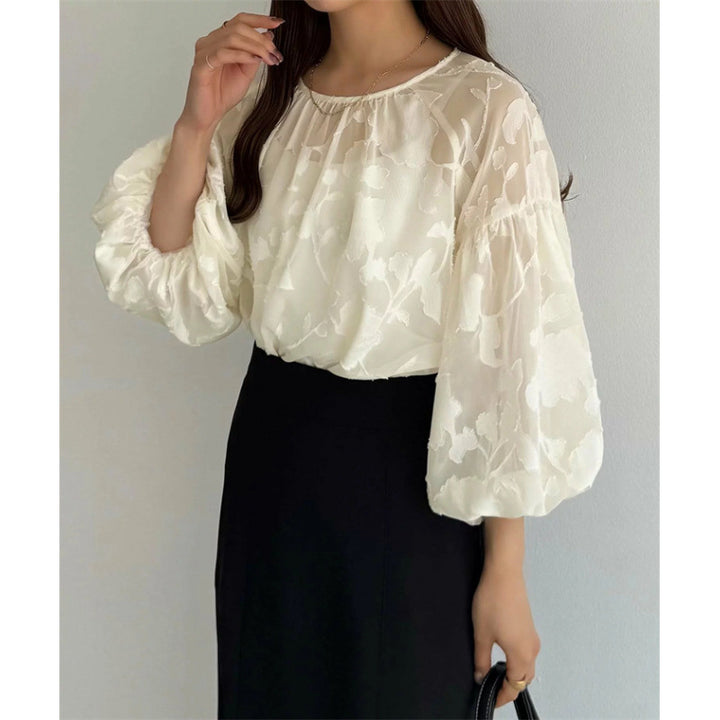 Dame Gennemsigtig Blomster Puffærmer Bluse Stilla