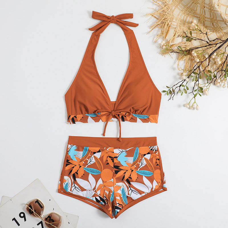 Dame bikini sæt med blomster mønster og aftagelig push-up BH Skovae