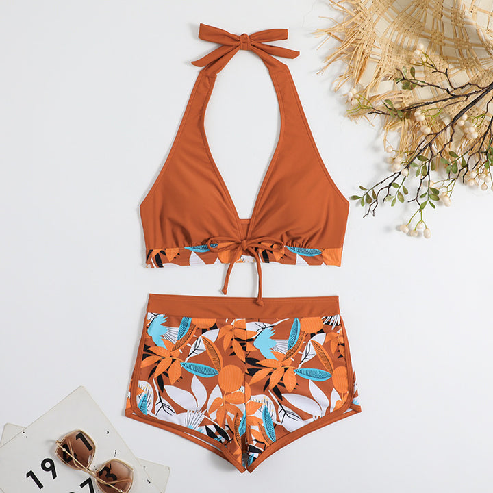 Dame bikini sæt med blomster mønster og aftagelig push-up BH Skovae
