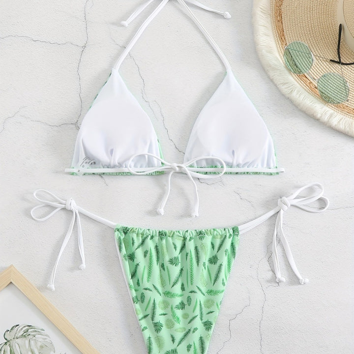 Damer trendy trekant-bikini med botanisk mønster Skovae