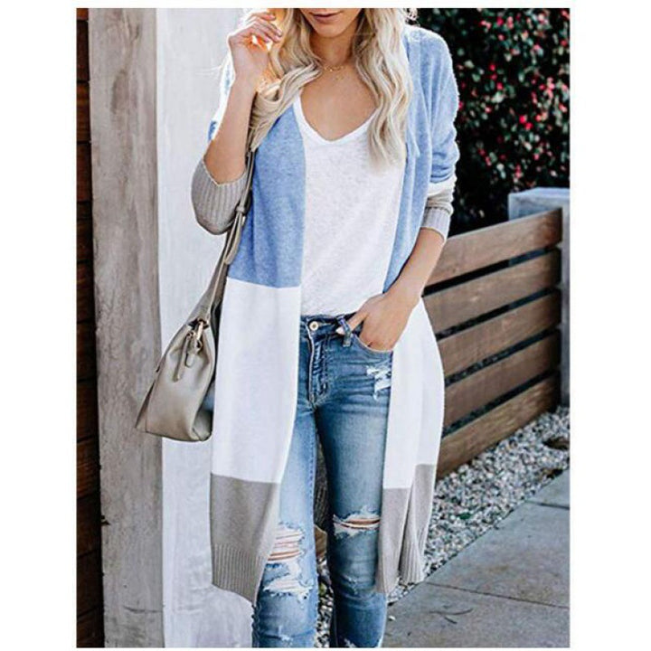 Kvinders fashionabel strik cardigan med farveblok striber Stilla