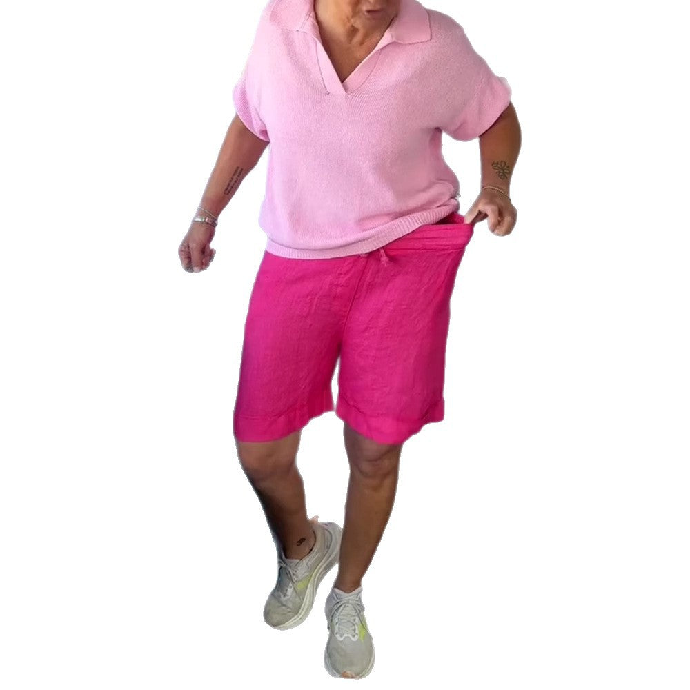Dame nano Linned shorts med ophængt kant, knap- og lynlåslukning samt sidelommer Skovae