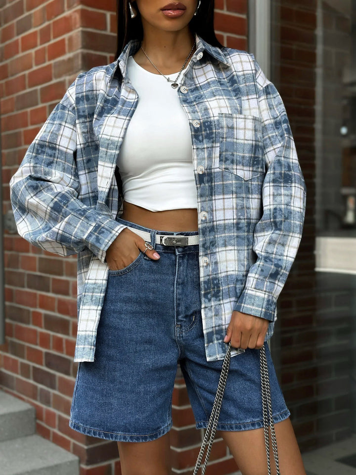 Dame ternet skjorte med oversized snit og praktiske lommer Stilla