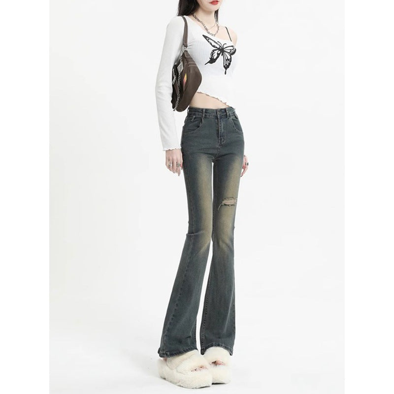 Dame Flared Jeans med moderigtig Destroyed-effekt Stilla