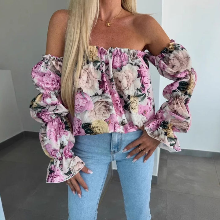 Dame Off-Shoulder Blomster Puffærmer Top Stilla