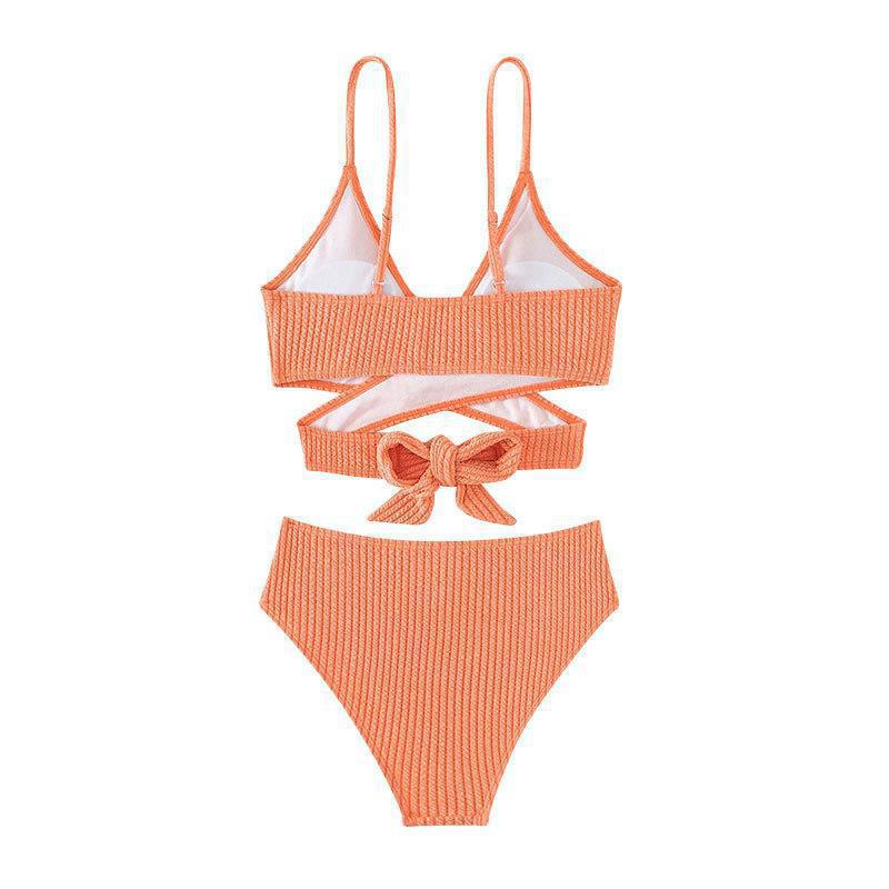 Dame Højskåret Bikini med krydset overdel og elegant ribstruktur Skovae