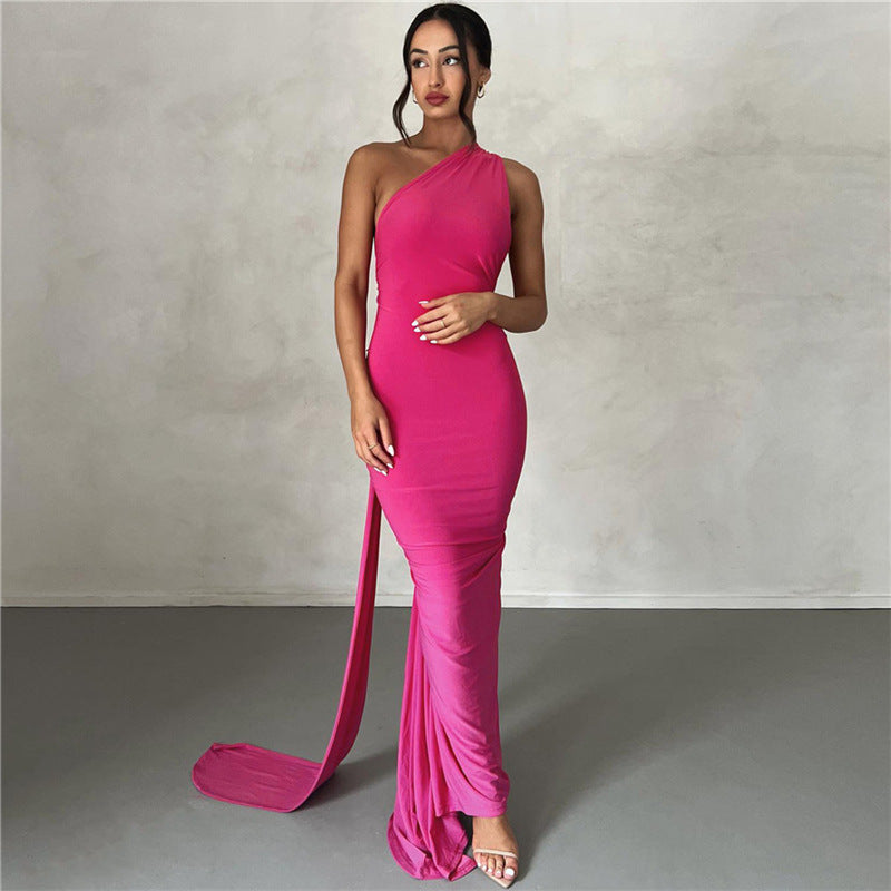 Dame Elegant langermet One-Shoulder Kjole Skovae