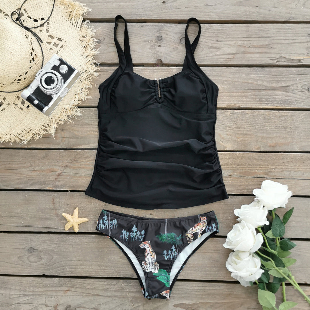 Dame Tankini-sæt med figursyet flæser og stilfuldt blomsterprint Stilla