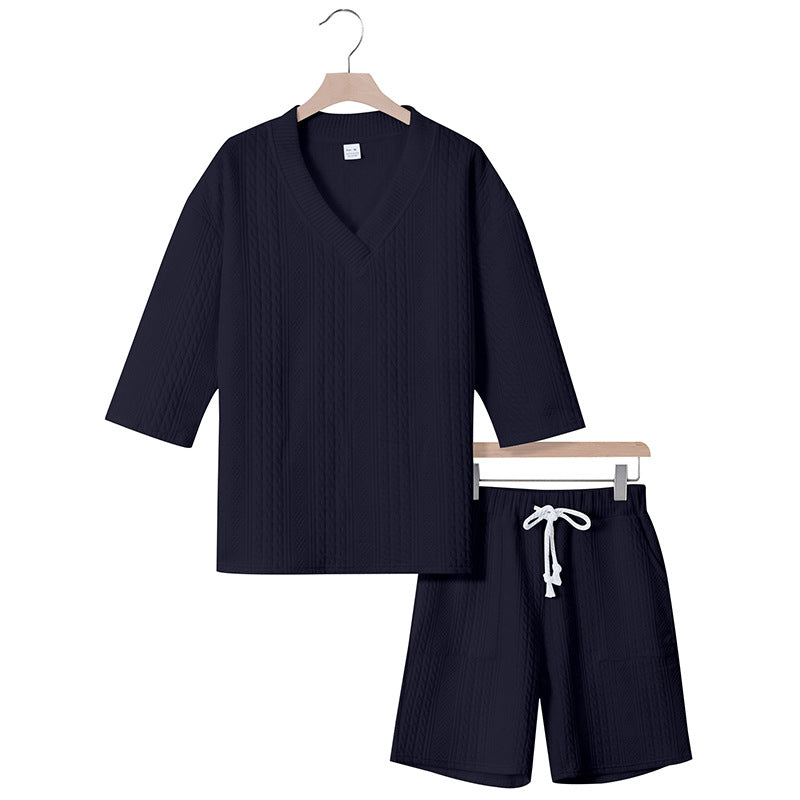 Unisex nan afslappet lounge-sæt med V-hals-top og snorbund-shorts Skovae