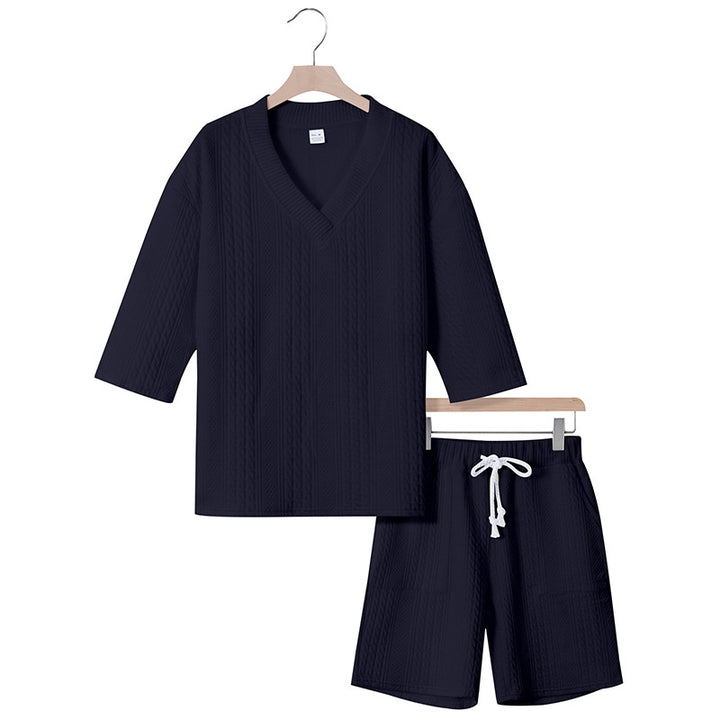 Unisex nan afslappet lounge-sæt med V-hals-top og snorbund-shorts Skovae