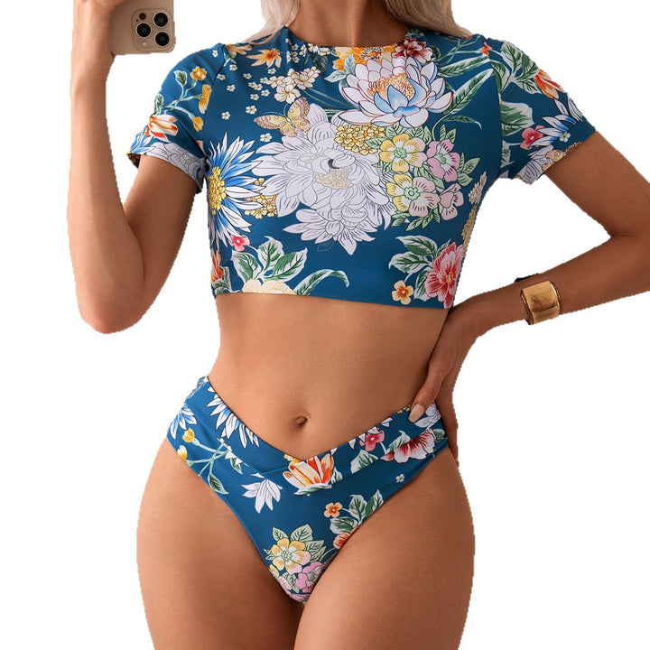 Damer Crop-Top Bade-Sæt med blomsterdesign og høj benudskæring Stilla