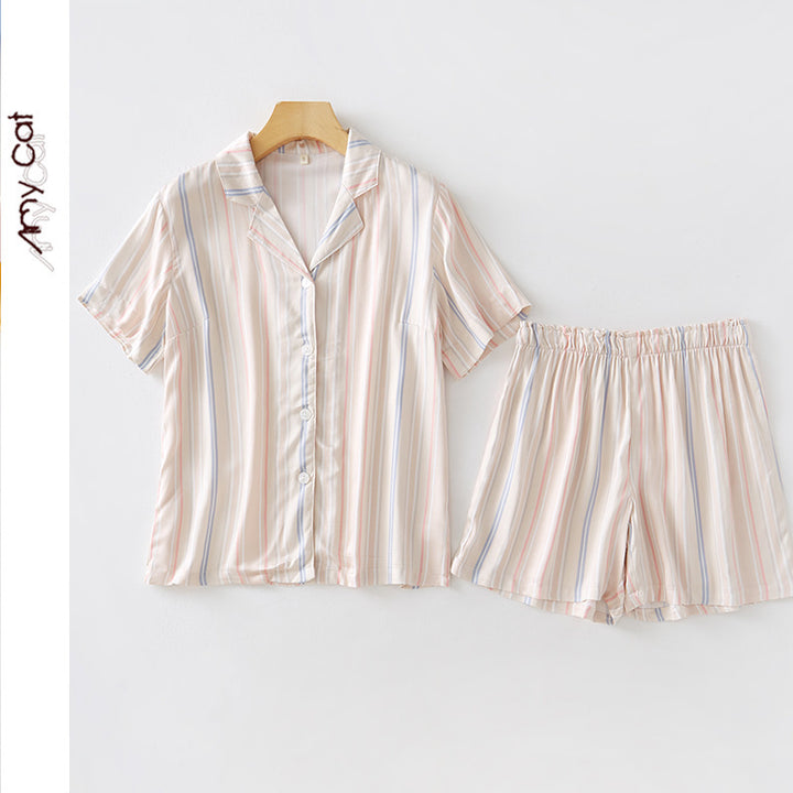 Dame fritids-pyjama-sæt med blomstret print og åndbart satin Stilla