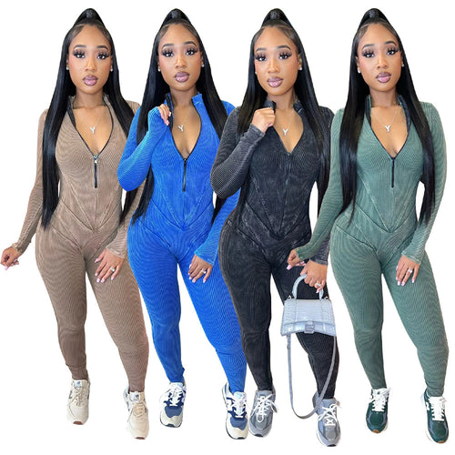Dame Langærmet Jumpsuit med lynlås og stilfuldt snit Stilla