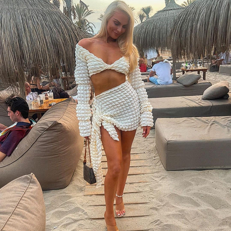 Femme Cut-Out Tekstureret Wrap Top Stilla