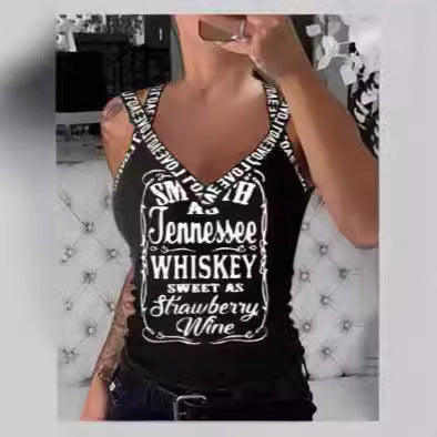 Dame Tanktop med grafisk skrift og moderigtige stropper Stilla