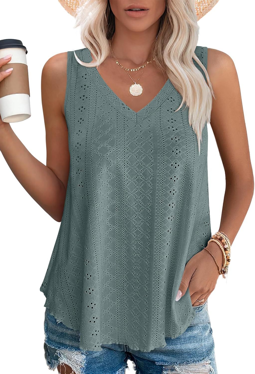 Kvinder Eyelet Design ærmeløs Top Stilla